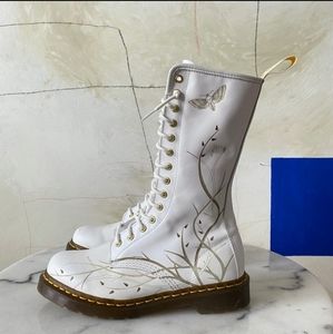 Dr. Martens Tall Boots White Butterfly Skull 9